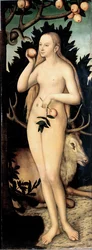 「イヴ」 ルーカス・クラナッハ2世 (1515-1586) 作 1537年以降 薄暗い 171 x 63 cm ドイツ ドレスデン州立美術館