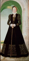 アンネ・オブ・デンマーク（1532-1585）の肖像 ザクセン選帝侯アウグストの妻（1526-1586） ルーカス・クラナッハの絵画（1515-1586） 1565年 日。215x104 cm ウィーン美術史博物館