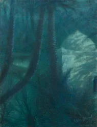 月明かりのマラケシュ、ラ・パルメライ（紙にパステル、ボードにマウント）