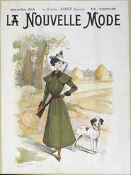 ライフルを持った狩猟服の女性 - 1898年9月の「ラ・ヌーベル・モード」より