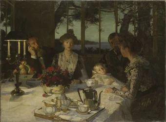 Parler dans le crepuscule - Talking in the Twilight」シモン、ルシアン（1861-1945）作。キャンバスに油彩。サイズ：140x190cm。ストックホルム国立博物館