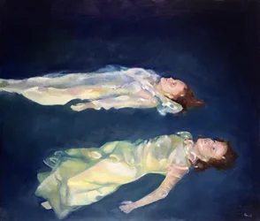 浮遊する二人の少女、2004年（油彩・板）