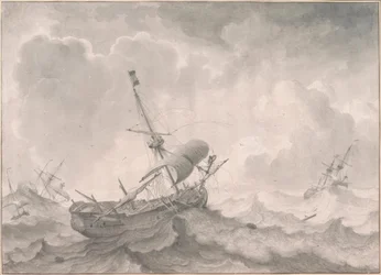L.Backhuysen、嵐の海に船