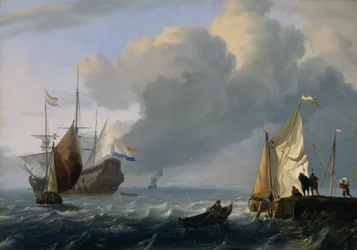 オランダのフリゲート艦とその他の船、沖合、1690年頃（油彩、オーク材パネル）