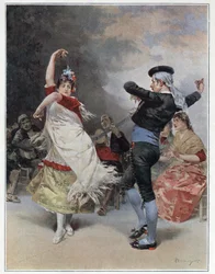 グラナダのジプシーたち。ルドヴィコ・マルケッティ（1853-1909）によるクロモグラフィー 1889年 個人蔵