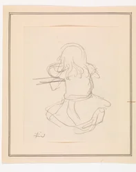 背中を向けて座っている女の子