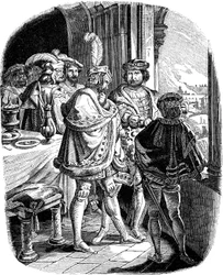 ハイデルベルク城で食事をするフレデリック1462年E.ダラー著、ドイツ人の歴史からの挿絵1840