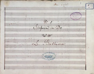 ルートヴィヒ・ヴァン・ベートーヴェン作曲「交響曲第1番ハ長調 op.21」の楽譜の最初のページ。