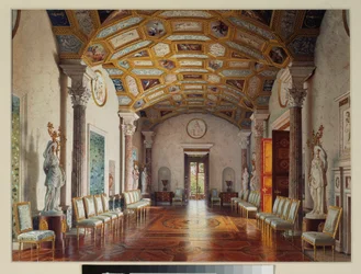 ツァルコエ・セローの大宮殿にある瑪瑙の大広間。 Luigi Premazzi (1814-1891) の作品、紙に水彩