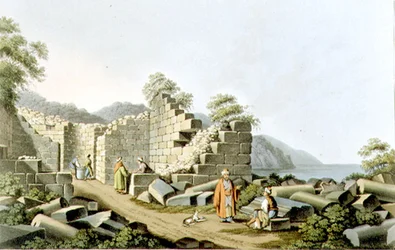 サモス島の古代寺院跡、R.Bowyerが出版した「Views in the Ottoman Dominions」のプレート58。