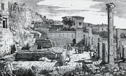 Ruínas do Templo de Vespasiano em Brescia, gravura de Louis Basiletti (1780-1860), Itália