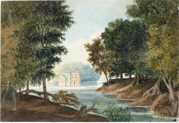 川と別荘のある風景（水彩画、1825年頃