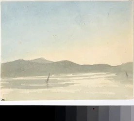 夜明けの湖の眺め（水彩画、1825年頃