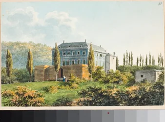 ジェノバのアルバロ地区にあると思われる別荘の風景（水彩画、1825年頃