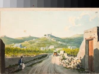 ジェノバ、ノストラ・シニョーラ・デル・モンテの聖域の眺め（水彩画、1825年頃