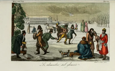 スケートリンク。 1831年のジュリオフェラーリオによる古代と現代の習慣または政府の歴史のイラスト