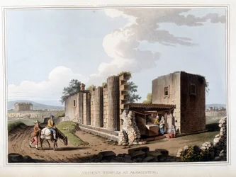イタリアのアグリジェントにある古代寺院。ロンドンのルイジ・マイヤーが撮影した原画をもとにした「Views in Ottoman Dominions, in Europe, in Asia, and some of the Mediterranean islands」に掲載されている。