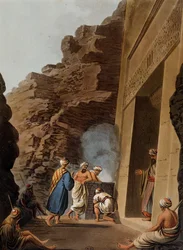 ギザのスフィンクスの埋葬室への入り口、ルイジ・メイヤー（1755-1803年頃）のエングレーヴィング（『エジプト、パレスチナおよびオスマン帝国のその他の地域における景観』より