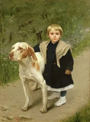幼い子供と大きな犬