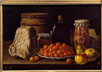 チーズ、果物、受取人。ルイス・メレンデス（1716 - 1780）の絵画、スペイン派