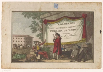 闘牛士と牛皮のタイトルプリント Coleccion de las principales suertes de una corrida de toros (オブジェクトのシリーズ タイトル) 闘牛の最重要技集（連載タイトル）