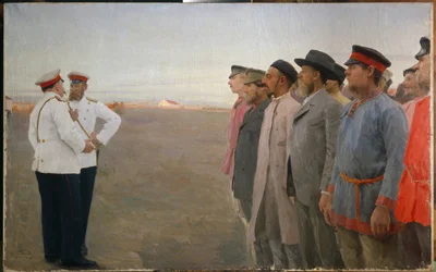 募集 - ルキアン・ヴァシリエヴィッチ・ポポフ（1873-1914）による絵画、キャンバスに油彩