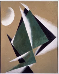 白い半月を使った施工。 Lyubov (Lioubov) Sergeyevna Popova (1889-1924) の作品、厚紙にグワッシュ