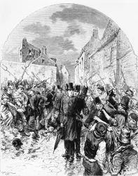 アイルランドの暴動-マリンガーで警察に逮捕されたカトリックの司祭が1881年6月25日、ルモンドイルストレから人々によって救われる