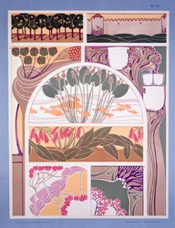M. J. Gradl による「Modern Designs for Ceilings and Walls」のイラスト、C20th 初期に出版 (カラー リソ)