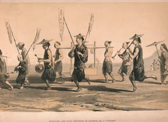 「葬式の前のミュージシャンと旗手」、c1860。