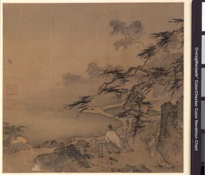 松の木陰のストリームで鹿を見る、1127-1279