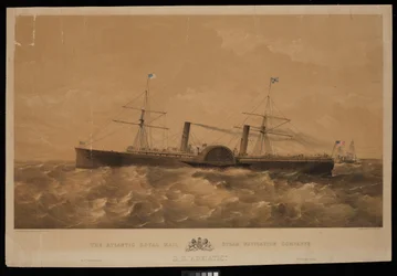 大西洋ロイヤル・メール蒸気航行会社の汽船S.S.アドリアティック号、1856年頃（リトグラフ、彩色済み）