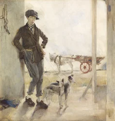 犬とコスター（キャンバスに油彩）