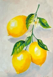 鮮やかなレモンの静物画