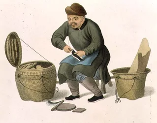 J.ダドリーが彫った「中国の衣装」の47枚目のプレート「A Shoemaker