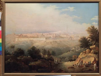 エルサレムの眺め (イスラエル) (エルサレムの眺め) - Maxim Nikiphorovich Vorobyev (Vorobiev) (1787-1855) による絵画、キャンバスに油彩