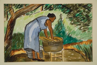 女性の洗濯、c。 1934年（水彩）