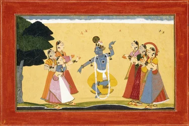 手を振るカウガールの前で踊るクリシュナc.1730-1735