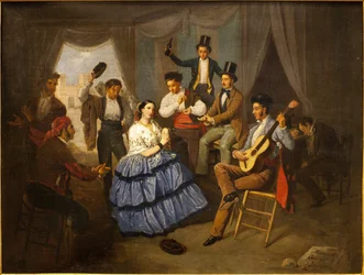 カーニバルの家のダンサーマヌエル・カブラル・ベハラノ（1827-1891）による絵画、油彩・キャンバス