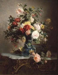 バラとその他の花の花瓶