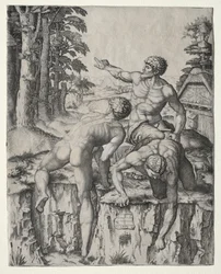 1510年のカッシーナのミケランジェロの戦いからの登山家3人。