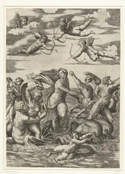 Triomf van Galatea は nereïden in putti でトリトンに会いました