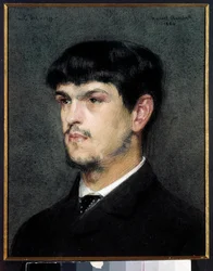 フランスの作曲家クロード・ドビュッシー（1862-1918）の肖像 黒い石とパステル画 マルセル・アンドレ・バシェ（1862-1941）1884年 薄暗い0,27 x 0,26 m