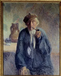パイプを吸う年老いた農民の肖像 マルセル・クショー (1877-1939) による絵画 20 世紀 日。 0,92x0,73 m ルーアン、美術館 注意！ この作品の使用は、第三者の承認要求または追加料金の対象となる場合があります