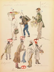 フランス、パリ、ジャコモ・プッチーニ作オペラ「ラ・ボエーム」（1858-1924）のエキストラのための衣装スケッチ、パリ・オペラ・コミック座での公演、6月13日