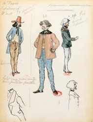França, Paris, Esboço de figurino para o músico Schaunard na ópera La boheme de Giacomo Puccini (1858-1924), apresentação na Ópera Comique de Paris, 13 de junho