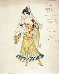 França, Paris, Esboço de figurino para dançarinas de flamenco para Carmen de Georges Bizet