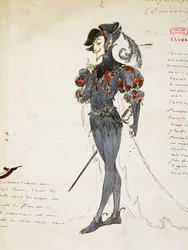 メフィストフェレス、ヘクター・ベルリオーズ（1803-1869）によるファウストの天罰のためのマルセル・マルツァー（1866-1937）による衣装スケッチ。
