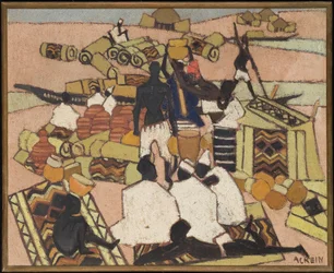 O mercado de tapetes em Mopti (óleo sobre tela)