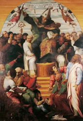 異端者と争う栄光の聖アウグスティヌス、マルコ・カルディスコ画（1486～1542年頃）